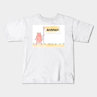 Architect. Profession, work. Cat shows a banner with the inscription. Watercolor illustration. A gift for a professional. Kids T-Shirt